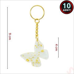 Epoksi Kelebek Anahtarlık, Altın - 10 Adet