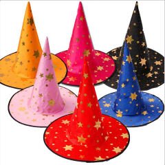 Yıldız Desenli Hallloween Cadı Şapkası, 38cm - Pembe