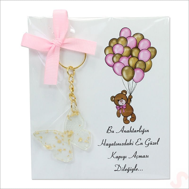 Kartlıklı Epoksi Kelebek Anahtarlık, Altın - 1 Adet