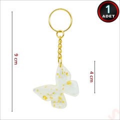 Kartlıklı Epoksi Kelebek Anahtarlık, Altın - 1 Adet
