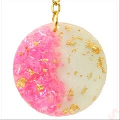 Pembe Taşlı Epoksi Anahtarlık, Altın - 1 Adet