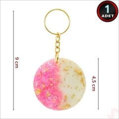 Kartlıklı Pembe Taşlı Epoksi Anahtarlık, Altın - 1 Adet