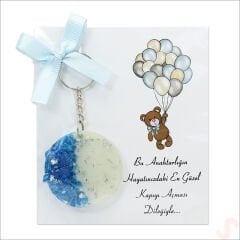 Kartlıklı Mavi Taşlı Epoksi Anahtarlık, Gümüş - 1 Adet