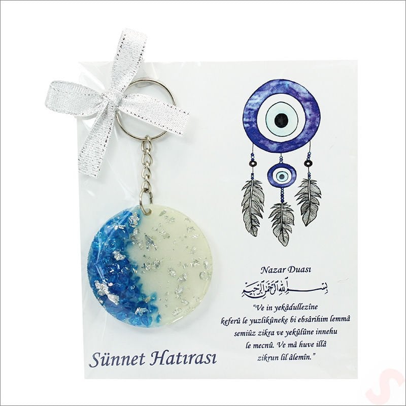 Sünnet Kartlıklı Mavi Taşlı Epoksi Anahtarlık - 1 Adet