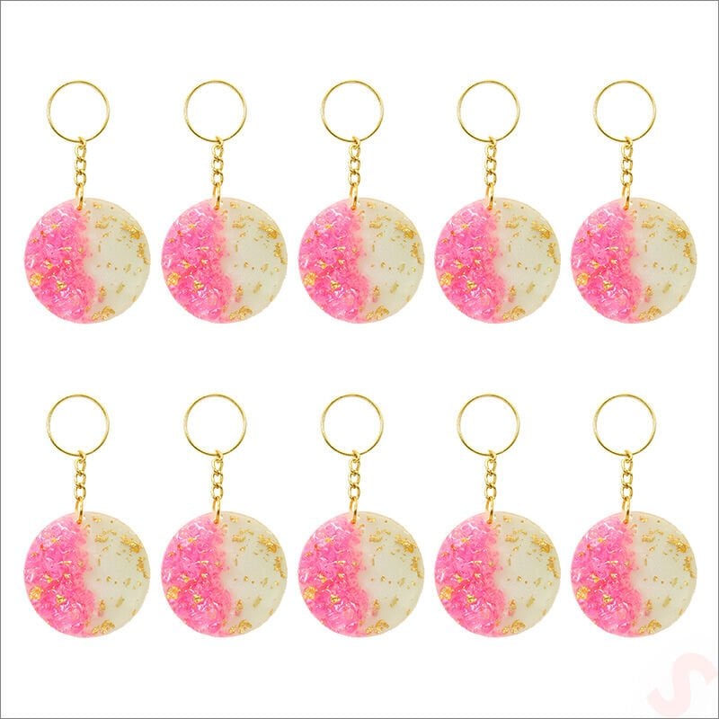 Pembe Taşlı Epoksi Anahtarlık, Altın - 10 Adet