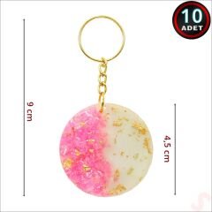 Pembe Taşlı Epoksi Anahtarlık, Altın - 10 Adet
