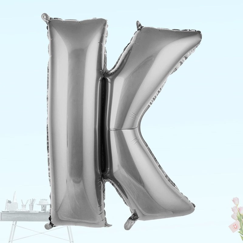 K Harf Folyo Balon, 100 cm - Gümüş