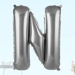 N Harf Folyo Balon, 100 cm - Gümüş