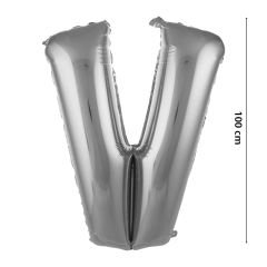 V Harf Folyo Balon, 100 cm - Gümüş