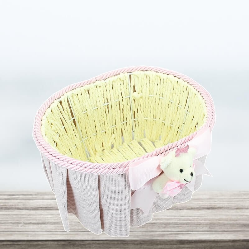 Ayıcıklı Oval Sepet, Pembe Süslü
