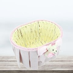 Ayıcıklı Oval Sepet, Pembe Süslü