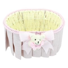 Ayıcıklı Oval Sepet, Pembe Süslü
