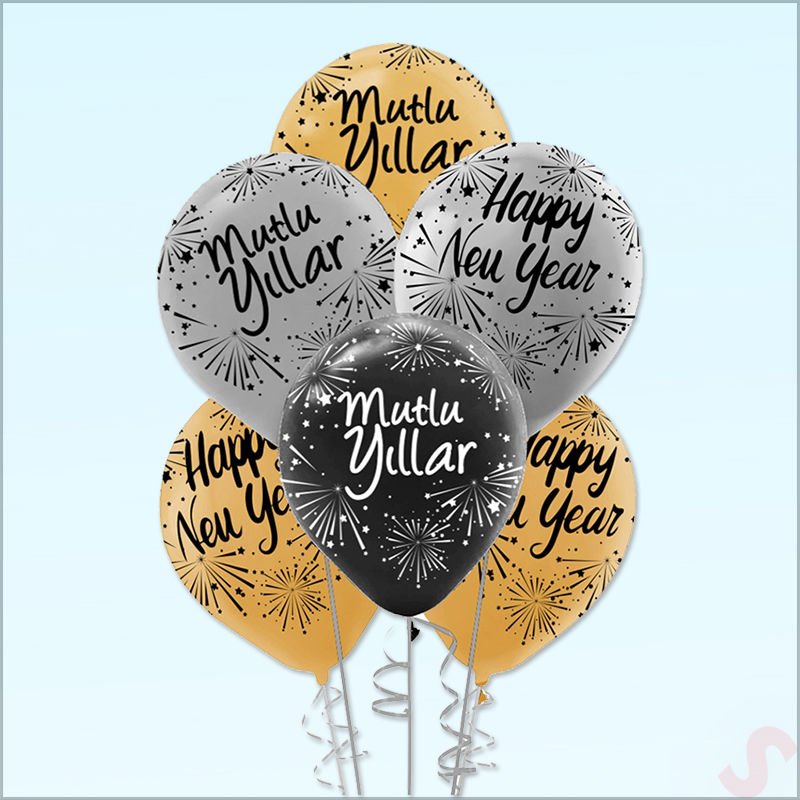 Mutlu Yıllar & Happy New Year Baskılı Balon, 30cm x 8 Adet