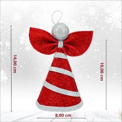 Yılbaşı Ağacı Simli Eva Külah Tepelik, 14cm x 9cm - Kırmızı