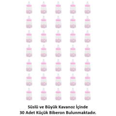Süslü Büyük Kavanoz ve Biberon Seti, 30 Adet, Pembe