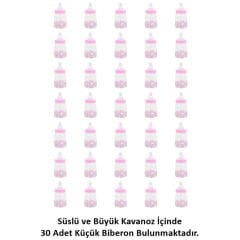 Süslü Büyük Kavanoz ve Biberon Seti, 30 Adet, Pembe