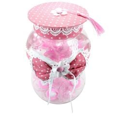 Süslü Büyük Kavanoz ve Biberon Seti, 30 Adet, Pembe