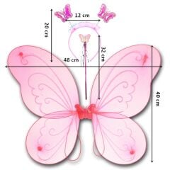 Kelebek Kanat, Asa ve Taç 3'lü Set - Pembe
