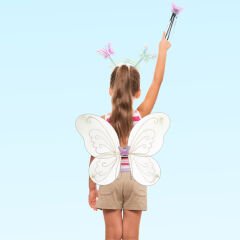 Kelebek Kanat, Asa ve Taç 3'lü Set - Beyaz