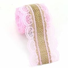 Dantelli Jüt Kurdele, 5,5 cm x 2 mt - Pembe