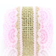 Dantelli Jüt Kurdele, 5,5 cm x 2 mt - Pembe