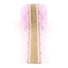 Dantelli Jüt Kurdele, 5,5 cm x 2 mt - Pembe
