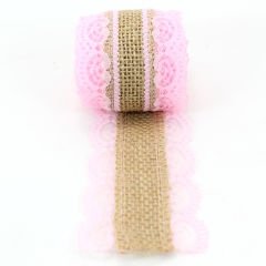 Dantelli Jüt Kurdele, 5,5 cm x 2 mt - Pembe