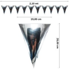 Üçgen Bayrak Flama, 2,10 mt. Metalik Gümüş