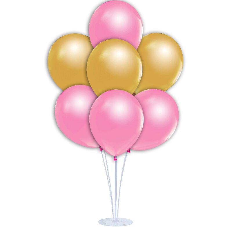 Balon Standlı, 7 Adet - Metalik Pembe ve Altın Balon
