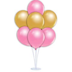 Balon Standlı, 7 Adet - Metalik Pembe ve Altın Balon