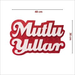 Mutlu Yıllar Yazılı Simli Strafor Süs - 48cm x 30cm