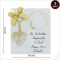 Kartlıklı Epoksi Kalp Anahtarlık, Altın - 1 Adet