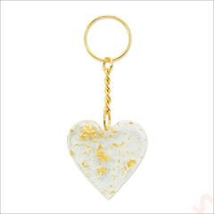 Kartlıklı Epoksi Kalp Anahtarlık, Altın - 1 Adet