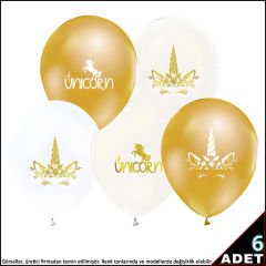 Unicorn Altın Balon - 30cm x 6 Adet