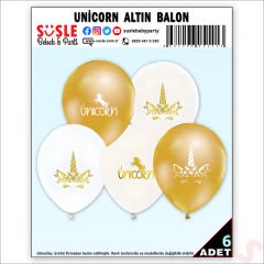 Unicorn Altın Balon - 30cm x 6 Adet