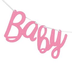 Baby Shower Simli İtalik Yazı - Pembe