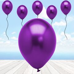 Metalik Parlak Balon, 10 Adet - Mor