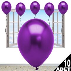 Metalik Parlak Balon, 10 Adet - Mor