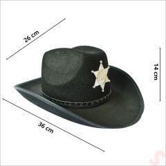 Kovboy Şerif Şapkası 36x26x14cm - Siyah