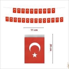 Ay Yıldız 20cm x 11cm İpli Kağıt Bayrak, 5mt - 40 Adet