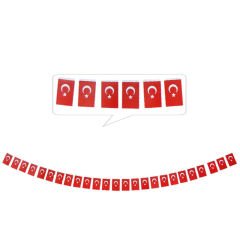 Ay Yıldız 20cm x 11cm İpli Kağıt Bayrak, 5mt - 40 Adet