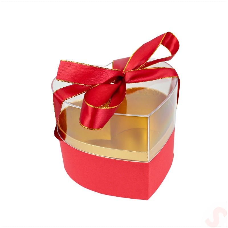 Pleksi Kapaklı Kalp Kutu, 15 x 15 x 12 cm - Kırmızı