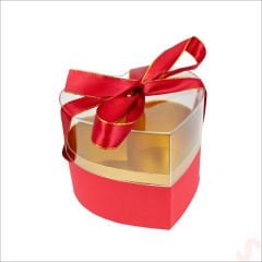 Pleksi Kapaklı Kalp Kutu, 15 x 15 x 12 cm - Kırmızı