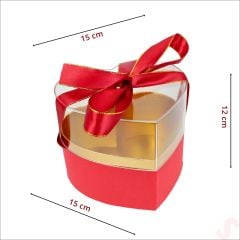 Pleksi Kapaklı Kalp Kutu, 15 x 15 x 12 cm - Kırmızı