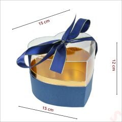 Pleksi Kapaklı Kalp Kutu, 15 x 15 x 12 cm - K. Mavi