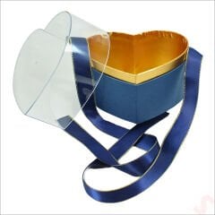 Pleksi Kapaklı Kalp Kutu, 15 x 15 x 12 cm - K. Mavi