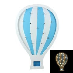 Mavi Uçan Balon, Pilli Led Işıklı Dekoratif Ahşap Pano