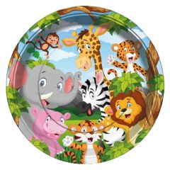 Safari Sevimli Hayvanlar, Karton Tabak - 23cm x 8 Adet