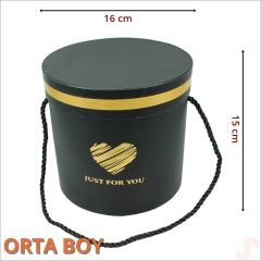 Silindir Kutu Orta Boy, 16 cm x 15 cm - Siyah