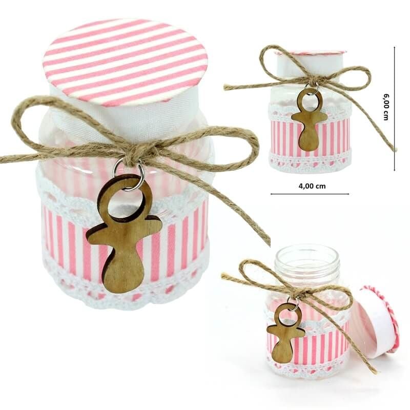 Çizgi Desenli Plastik Kavanoz, Pembe